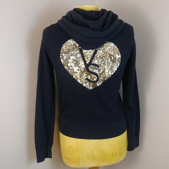 Victoria Secret Zip-up Gold Metallic Beaded Applique Hoodie - Picture 3 of 5